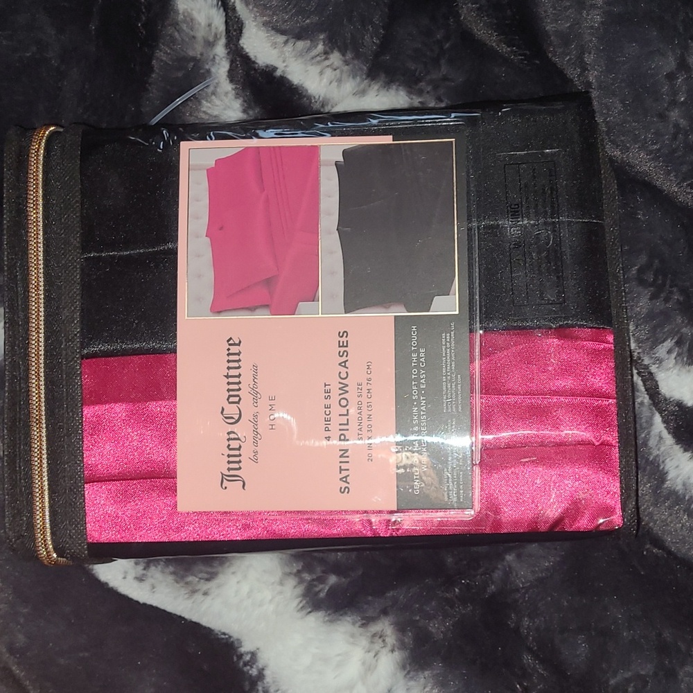 Juicy Couture Satin Pillowcases - Fuchsia and Charcoal - 4pc Set